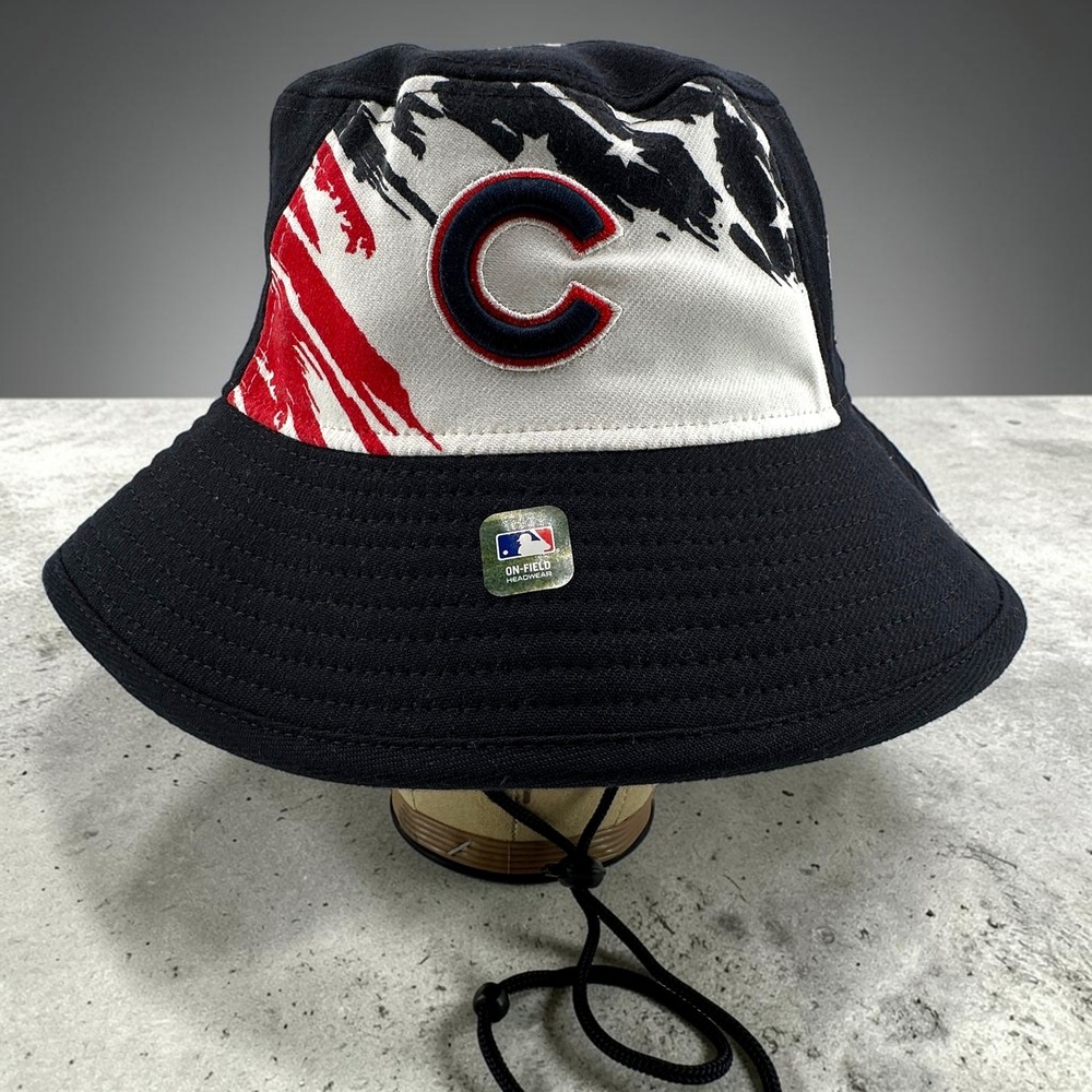 Chicago Cubs Stars Stripes USA Bucket Hat Adult OSFM New Era Navy July 4th NEW